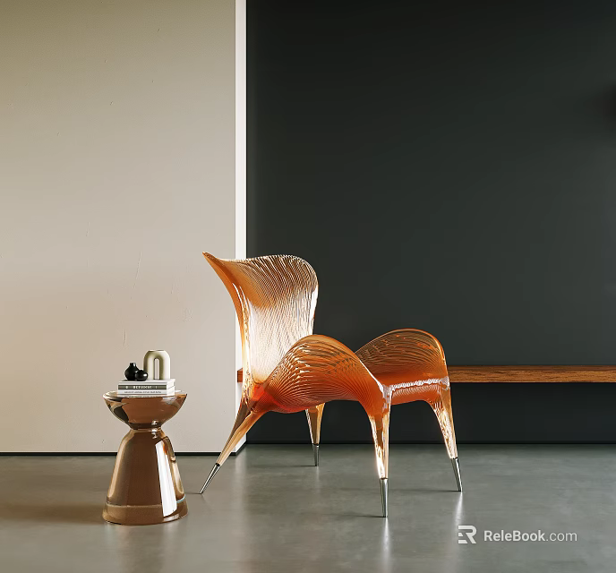 Orange Textured Accent Chair with Metal Legs in Modern Interior and Side Table 3d model 