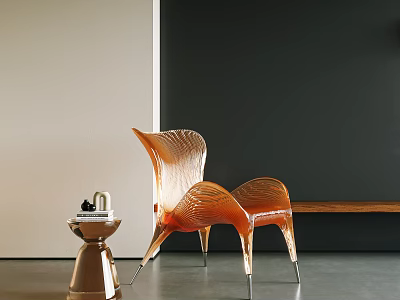 Orange Textured Accent Chair with Metal Legs in Modern Interior and Side Table 3d model