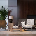 Modern Living Room Featuring Stylish Accent Chair Wooden Wall Green Plant And Coffee Table