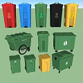 Green Waste Bins With Various Sizes Wheels And Recycling Symbols Design