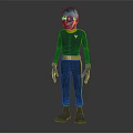 Sci Fi Alien Character With Blue Head Large Goggles Black Bodysuit Yellow Belt And Stripes