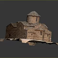 Traditional Red Brick Building Model With Tiled Roofs Dome Small Windows And Arched Entrance