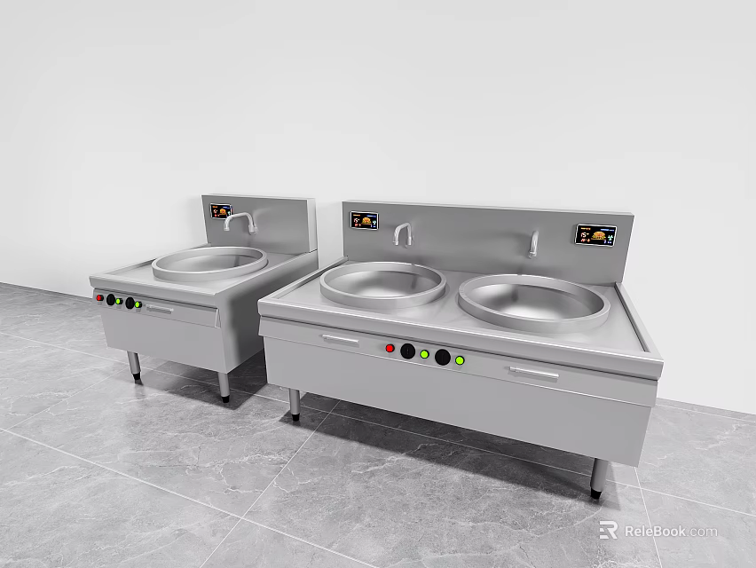 Stainless Steel Commercial Kitchen Appliances With Multiple Burners And Control Panel 3d model 