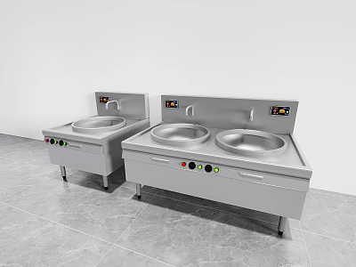Stainless Steel Commercial Kitchen Appliances With Multiple Burners And Control Panel 3d model