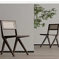 Stylish Wooden Frame Leisure Chair With Woven Backrest Indoor Light Wall Wooden Floor Green Plant