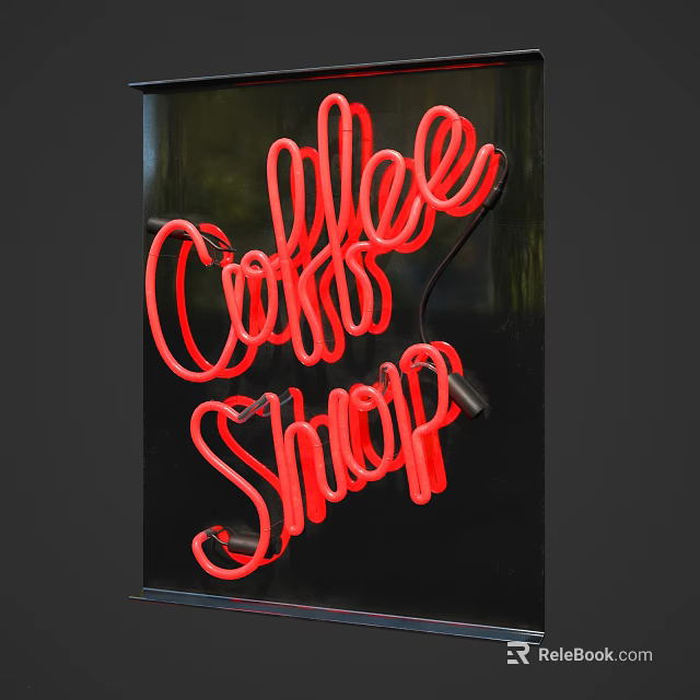 Coffee Shop Red Neon Billboard With Bright Glowing Sign Letters Design 3d model 