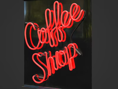 Coffee Shop Red Neon Billboard With Bright Glowing Sign Letters Design 3d model