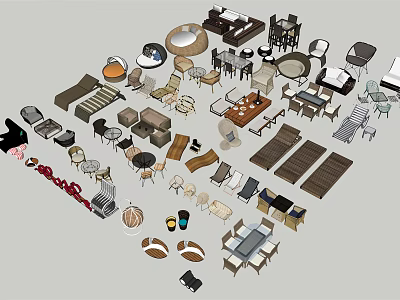 Diverse Table and Chair Sets 3D Model Collection with Various Styles 3d model
