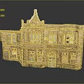 Vintage Red Brick Building Model With Multi Story Windows Door And Decorative Roof Details