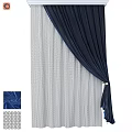 Navy Blue Velvet Curtains With White Sheer Panels And Decorative Tieback