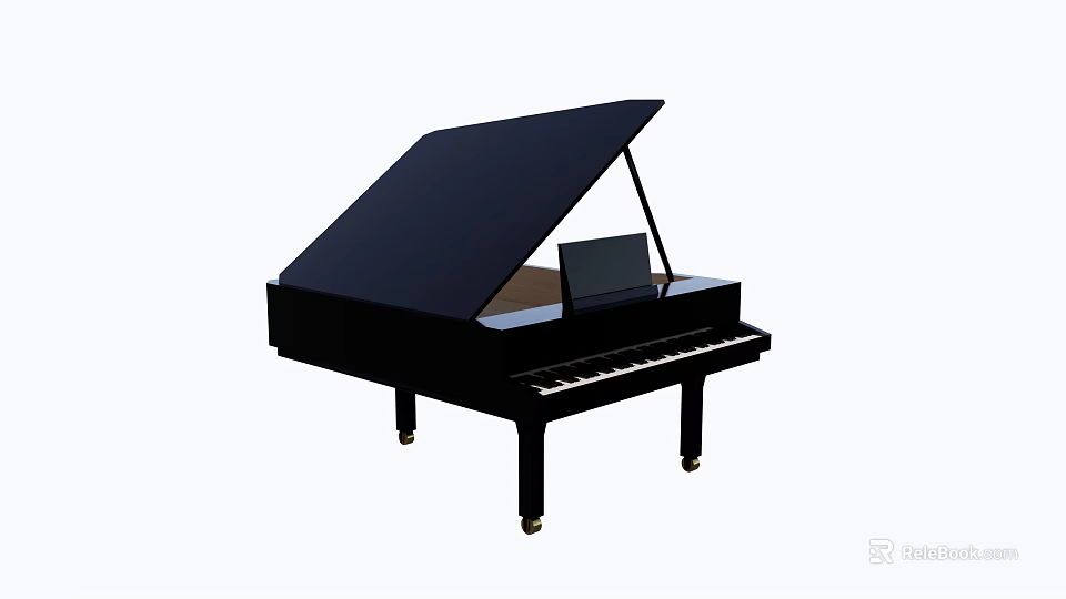 Black Grand Piano With Open Lid And Musical Instrument Design Elements 3d model 