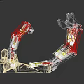 Mechanical Gripper Equipment With Red Components And Metal Joints For Industrial Use