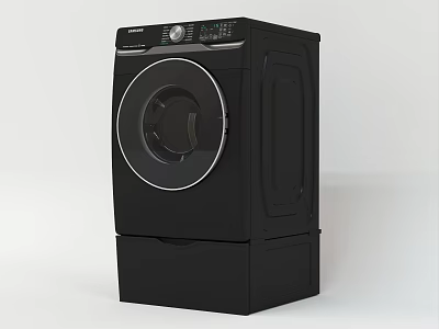 Black Front Load Washing Machine With Digital Control Panel And Base Drawer 3d model