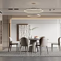Modern Restaurant Interior With Round Dining Table Beige Chairs Pendant Lights And Wall Decor 3d model