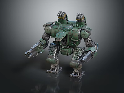 Green Sci Fi Mecha Character With Detailed Mechanical Armor And Arm Weapons 3d model