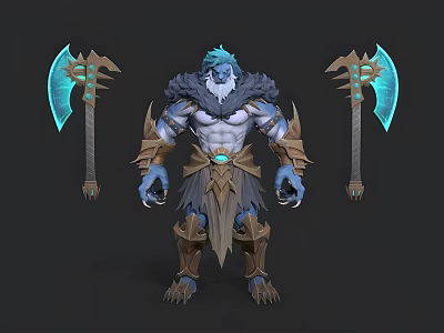 Reptilian Fantasy Warrior With Blue Axes And Intricate Armor Design Details 3d model