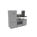 Modern Sleek Kitchen Appliances Stainless Steel Refrigerator Range Hood Oven Microwave