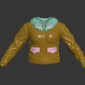 Yellow Winter Jacket with Brown Faux Fur Collar and Two Patch Pockets Design 3d model