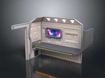 Futuristic Sci Fi Chamber Interior With Colorful Display Screen Gray Platform And Geometric Lighting 3d model