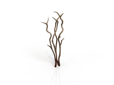 Artistic Brown Twisted Branches Decorative Sculpture On White Background With Reflection 3d model