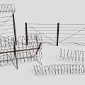 Barbed wire fence wire cable iron fence railing fence 3d model