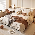 Modern Cream Style Bedroom Master Bedroom Bay Window Bedroom Cream Style Double Bed Fabric Double Bed Bedroom Dressing Table Bedside Table Ornaments Venetian Blinds 3d model