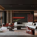 Sophisticated Modern Living Room Interior Design With Leather Sofa Metal Coffee Table And Art Decor