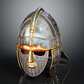 Ancient Style Decorative Helmet With Silver Gold Intricate Carved Patterns Ornate Design