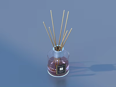 Stylish Reed Diffuser With Natural Reeds Transparent Glass Bottle And Purple Liquid 3d model