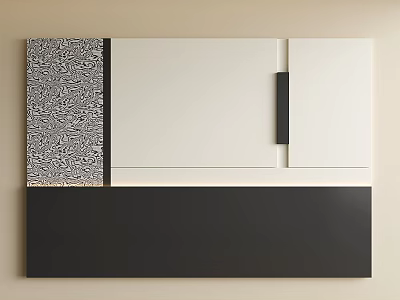 Modern Bedroom Accent Wall With Black White Gray Geometric Pattern And Color Block Design 3d model