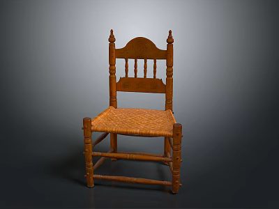 Traditional Wooden Office Chair With Woven Seat And Carved Backrest Classic Design 3d model