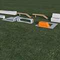 Outdoor Chairs With Various Designs And Shapes Arranged On Green Grass
