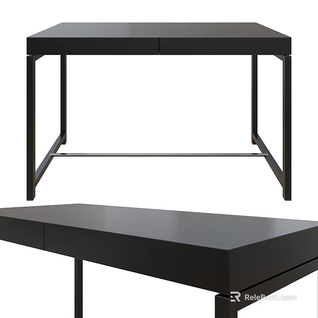 Modern Black Dining Table With Sleek Metal Frame And Storage Drawers 3d model 