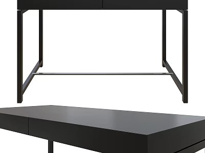 Modern Black Dining Table With Sleek Metal Frame And Storage Drawers 3d model