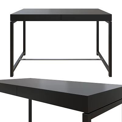 Modern Black Dining Table With Sleek Metal Frame And Storage Drawers 3d model