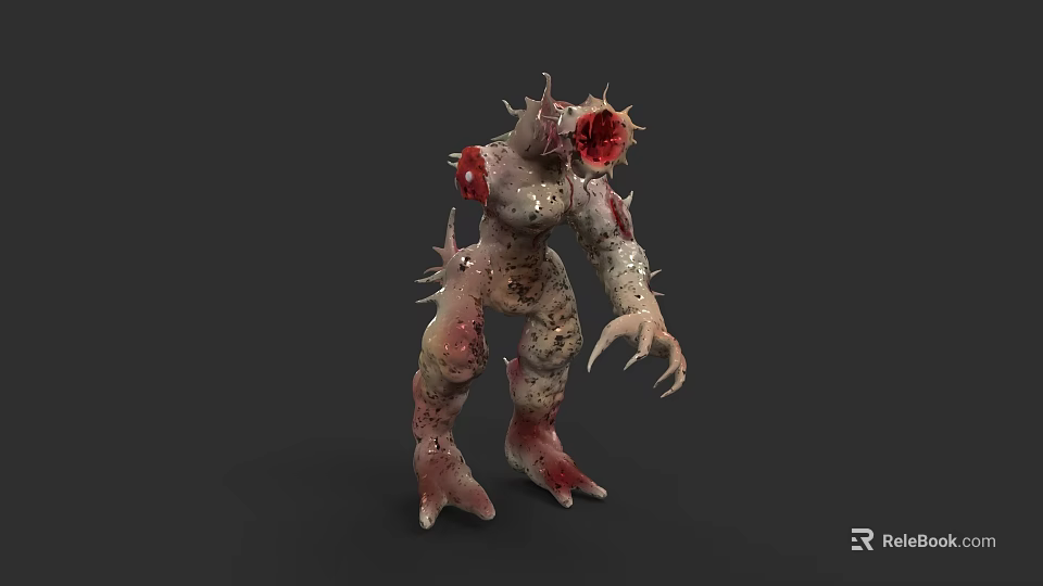 Monstrous Reptile Creature With Spikes Claws And Red Gray Spotted Skin 3d model 