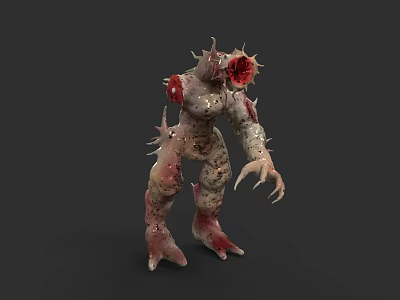 Monstrous Reptile Creature With Spikes Claws And Red Gray Spotted Skin 3d model