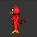 Red Angry Cartoon Game Character with Yellow Beak and Feet Outstretched Arms Standing Black Background