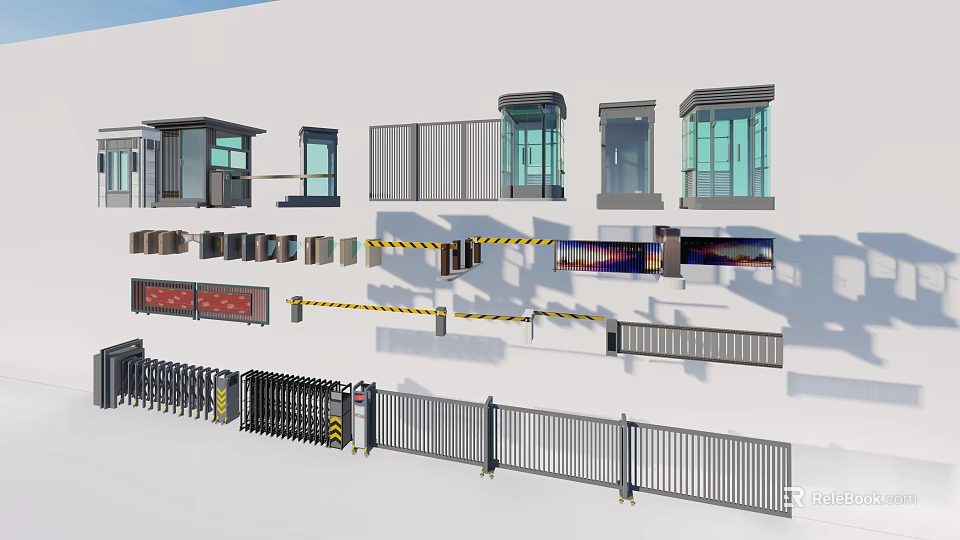 Various Modern Gate Railing And Barrier Designs With Glass And Metal Elements 3d model