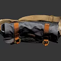 Gray Canvas Messenger Bag With Brown Leather Straps Metal Buckles And Flap Closure