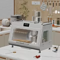 White Toaster Oven With Digital Display Transparent Door And Coffee Cup On Kitchen Countertop