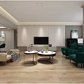 Modern Dining and Living Room Interior Design With Green Chairs Dining Table And Sofa