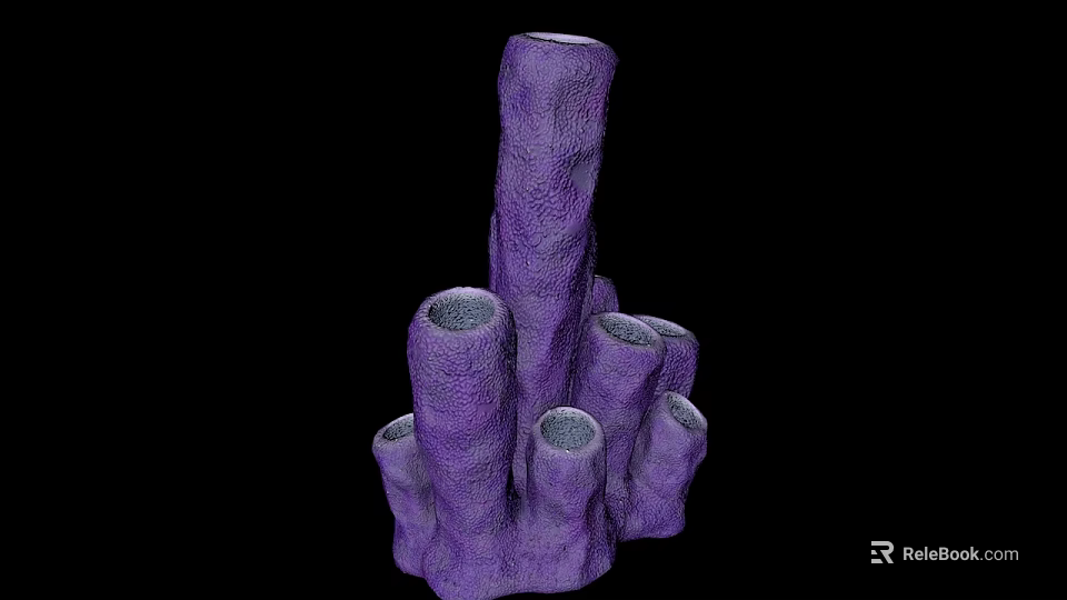 Purple Tube Sponge Aquatic Animal with Textured Tubes in Marine Habitat 3d model 