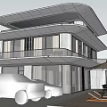 Modern Detached Villa With Large Glass Windows Balcony And Outdoor Seating Area