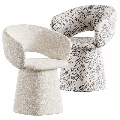 Modern Leisure Chair With Curved Armrest Beige Fabric And Black White Pattern 3d model