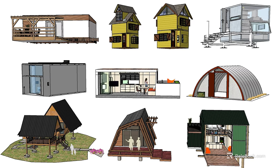 Diverse House Design Sketches Featuring Various Architectural Styles and Structures and Roof Shapes 3d model 