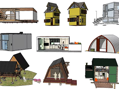 Diverse House Design Sketches Featuring Various Architectural Styles and Structures and Roof Shapes 3d model