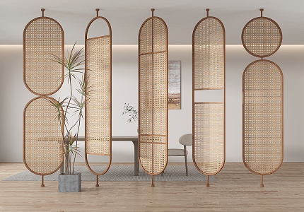 Quiet ancient wind screen partition rattan partition arc partition 3d model