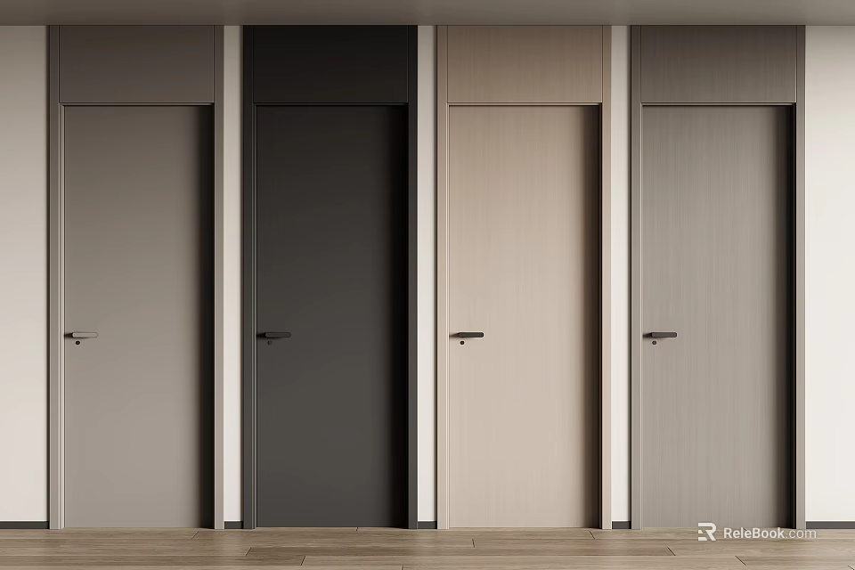 Modern Swing Doors In Different Colors For Home Interior With Wooden Floor 3d model 