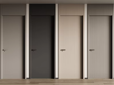 Modern Swing Doors In Different Colors For Home Interior With Wooden Floor 3d model